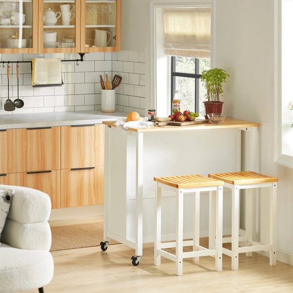 Serveringsvogn/Køkkenvogn - Rullebord med hylder - Træ - Med hjul - 98 x 94 x 58 cm - Kræver montering - Hvid