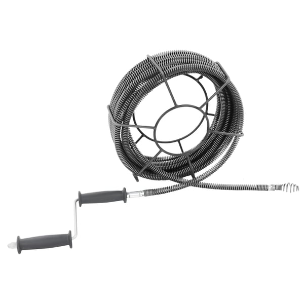 Afløbsrenser - Rensespiral - 10 m Længde - Manganstål - Fjeder Ø16 mm - Til Rør Ø50–120 mm - Badeværelse/Køkken