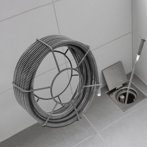 Afløbsrenser - Rensespiral - 10 m Længde - Manganstål - Fjeder Ø16 mm - Til Rør Ø50–120 mm - Badeværelse/Køkken