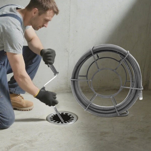 Afløbsrenser - Rensespiral - 10 m Længde - Manganstål - Fjeder Ø16 mm - Til Rør Ø50–120 mm - Badeværelse/Køkken