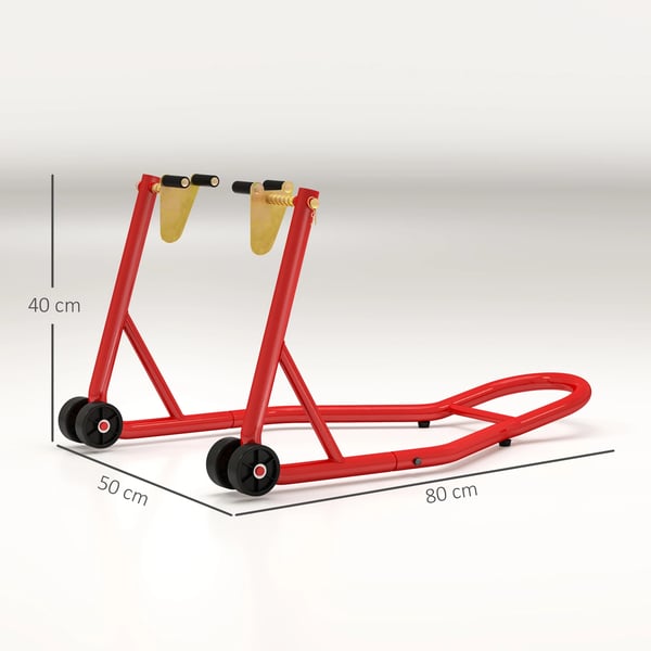 Motorcykel Framlyft - Paddock-ställ - Stål - Med hjul - Portabel - För reparation och parkering - 80×50×40 cm - Röd