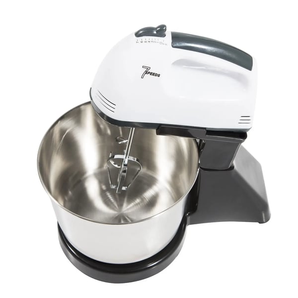 Køkkenmixer - Håndmixer med stativ - 7 hastigheder - 350 W - 1,7 l skål i rustfrit stål - Til piskning af æg og fløde
