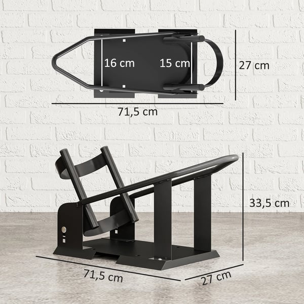 Motorcykel framhjulsställ - Paddockställ - Maxbelastning 816,5 kg - Justerbar höjd - För hjul Ø38,1–53,34 cm - 71,5×27×33,5 cm - Svart