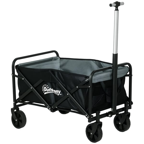 Trädgårdsvagn - Hopfällbar transportvagn - 4 hjul - 70 L kapacitet - Justerbart handtag - 77×50×93 cm - Svart