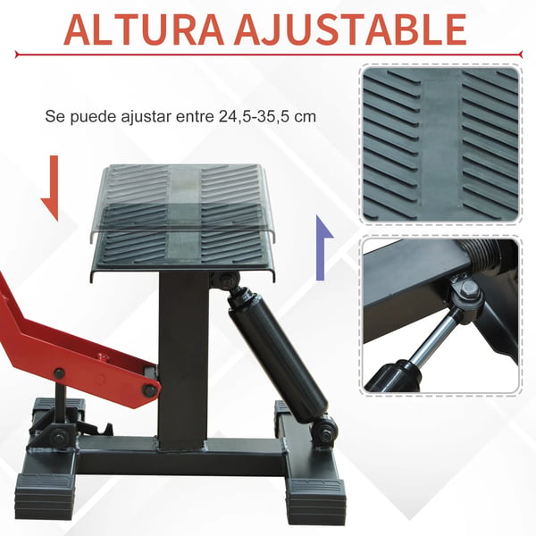 Universellt motorcykellyft - Motocrossställ - Höjdjusterbar 24,5–35,5 cm - Mått 28×17,5×35,5 cm - För service och parkering - Röd/svart