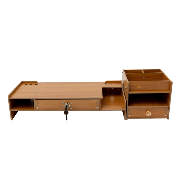 Skærmstander - Skærmforhøjer med Skuffer - MDF - Mål 48×20×10,5 cm - Bæreevne 2,5–5 kg - Skab 17,5×20×16 cm - Stor Skuffe 27 cm - Kirsebærfarve