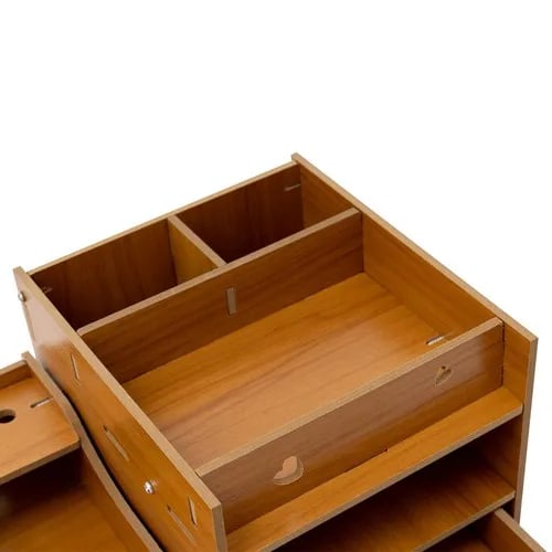 Skærmstander - Skærmforhøjer med Skuffer - MDF - Mål 48×20×10,5 cm - Bæreevne 2,5–5 kg - Skab 17,5×20×16 cm - Stor Skuffe 27 cm - Kirsebærfarve