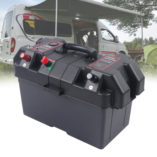 Multifunktionel Batterikasse - Smart Batteriboks - Til Bil, Båd/Yacht, Camper - Nødstrøm - Plast - Sort