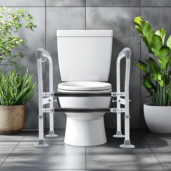 Toiletsikkerhedsramme - Toiletstøtte med håndtag - Justerbar højde 65–78 cm - Bredde 60–65 cm - Max belastning 150 kg - Hvid