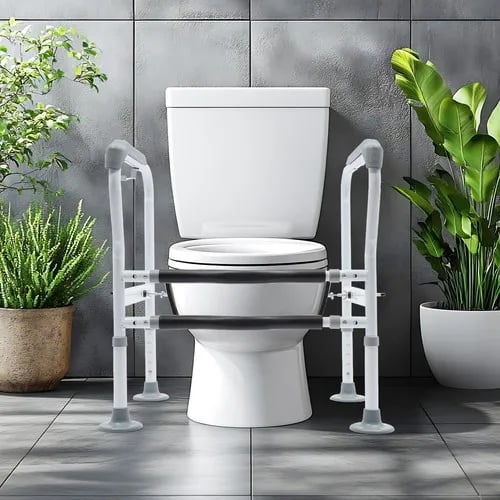Toiletsikkerhedsramme - Toiletstøtte med håndtag - Justerbar højde 65–78 cm - Bredde 60–65 cm - Max belastning 150 kg - Hvid