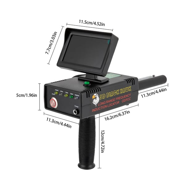Metaldetektor - Høj præcision - Guld, sølv, kobber & diamanter - Rækkevidde 1200 m - LED-display - Batteri medfølger ikke - Sort