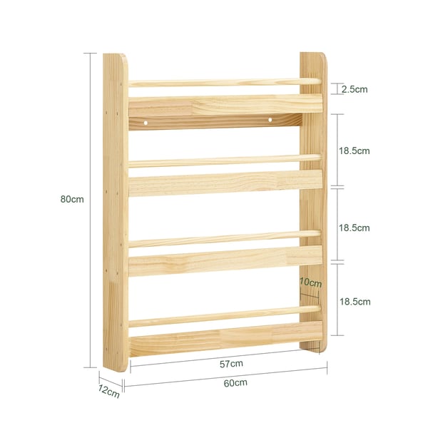 Bogreol til børn - KMB08-K-N - 4 Hylder - Træ - 60×80×12 cm - Til Børneværelse - Selvmontering - Kaffebrun