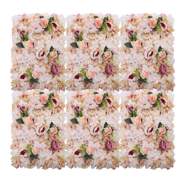 Blomstervæg med kunstige roser - Panelsæt - 6 stk - 60×40 cm pr. panel - Silkelignende stof & plast - Til bryllup, fest, fotoboks, hjem - Lyserød