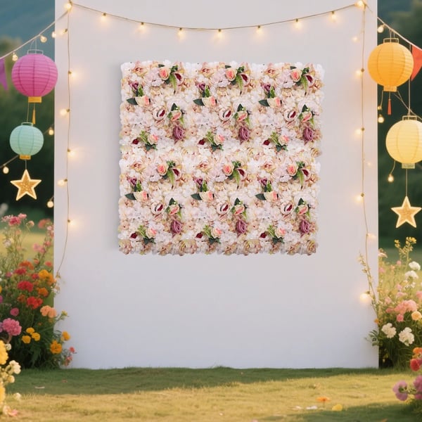 Blomstervæg med kunstige roser - Panelsæt - 6 stk - 60×40 cm pr. panel - Silkelignende stof & plast - Til bryllup, fest, fotoboks, hjem - Lyserød