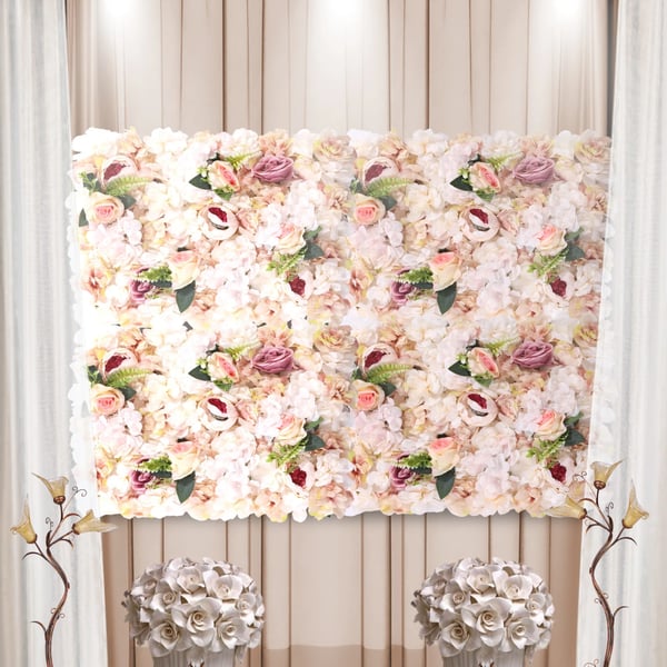 Blomstervæg med kunstige roser - Panelsæt - 6 stk - 60×40 cm pr. panel - Silkelignende stof & plast - Til bryllup, fest, fotoboks, hjem - Lyserød