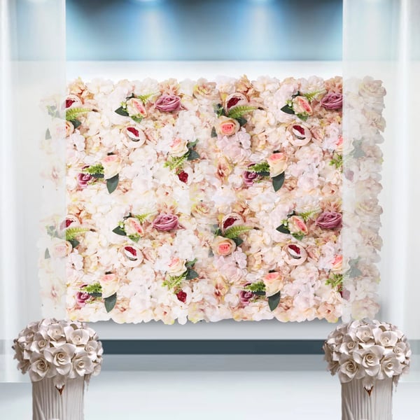 Blomstervæg med kunstige roser - Panelsæt - 6 stk - 60×40 cm pr. panel - Silkelignende stof & plast - Til bryllup, fest, fotoboks, hjem - Lyserød