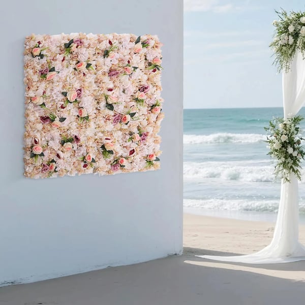 Blomstervæg med kunstige roser - Panelsæt - 6 stk - 60×40 cm pr. panel - Silkelignende stof & plast - Til bryllup, fest, fotoboks, hjem - Lyserød