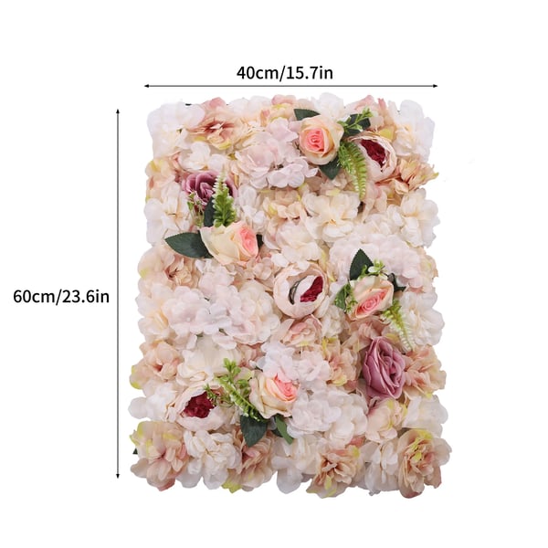 Blomstervæg med kunstige roser - Panelsæt - 6 stk - 60×40 cm pr. panel - Silkelignende stof & plast - Til bryllup, fest, fotoboks, hjem - Lyserød