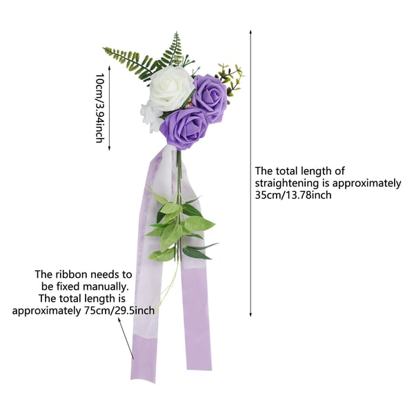 Bryllupsdekoration - Stoleblomster med bånd - 10‑pak - Nonwoven polyester - Til stole - Lavendel