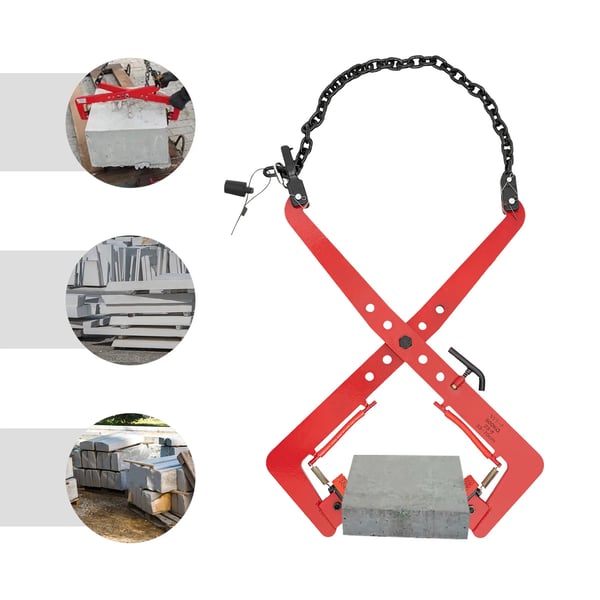 Stenløfteklemme - Sakse-mekanisme - 500 kg kapacitet - Justerbar åbning 33–70 cm - Legeret stål - Rød