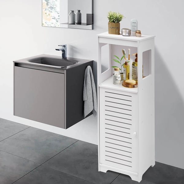 Toiletopbevaring - Badeværelsesskab - Stor Kapacitet - Med Dør - 3 Rum - PVC - Hvid