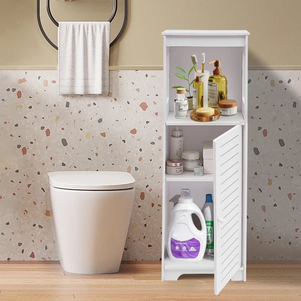 Toiletopbevaring - Badeværelsesskab - Stor Kapacitet - Med Dør - 3 Rum - PVC - Hvid
