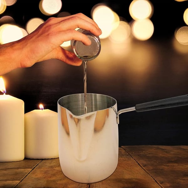 Vokssmeltegryde - Metalkande - Bakelit-håndtag - Til lys- & sæbefremstilling - Mælkeskummer til kaffe/latte - Lysegrå