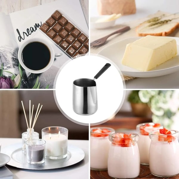 Vokssmeltegryde - Metalkande - Bakelit-håndtag - Til lys- & sæbefremstilling - Mælkeskummer til kaffe/latte - Lysegrå