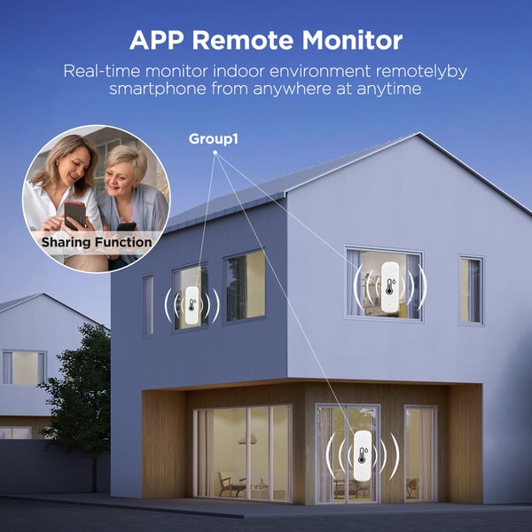 WiFi termometer & hygrometer - Indendørs sensorsæt - Smart overvågning - Temperatur og luftfugtighed - App-styring - 4-pak - Pink