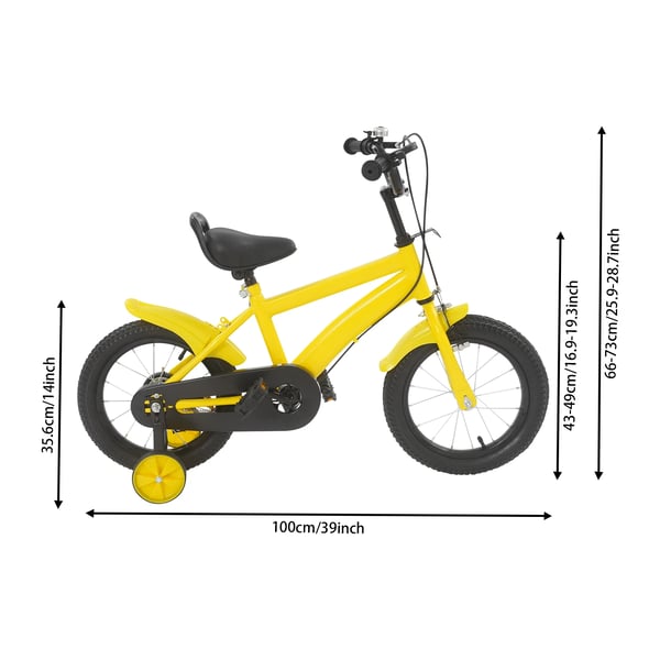 Børnecykel - Cykel til Børn - 35 cm Hjul - Med Støttehjul - Justerbar Sadel - Dobbelte Bremser - Ramme i Kulstofstål - Stålforgaffel & Fælge - Gul