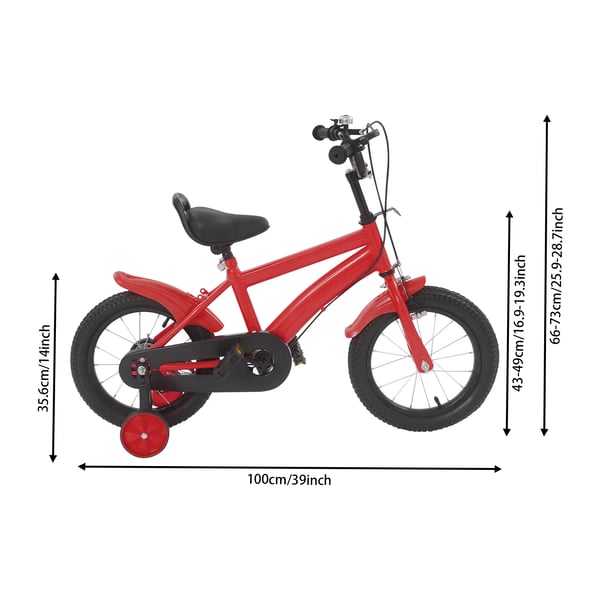 Børnecykel - Med Støttehjul - 35 cm Hjul - Dobbelt Bremsesystem - Kulstofstålramme - Stålgaffel og Fælge - Rød