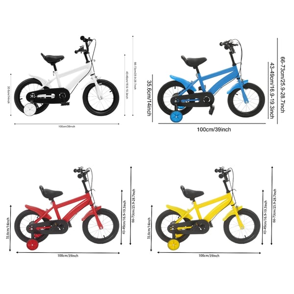 Børnecykel - Hjul 35 cm - Med støttehjul - Dobbelt bremse - Ramme i kulstofstål - Hvid