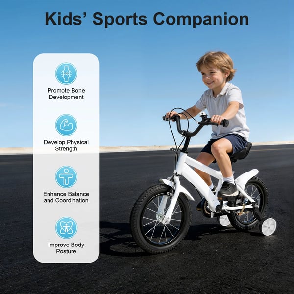 Børnecykel - Hjul 35 cm - Med støttehjul - Dobbelt bremse - Ramme i kulstofstål - Hvid