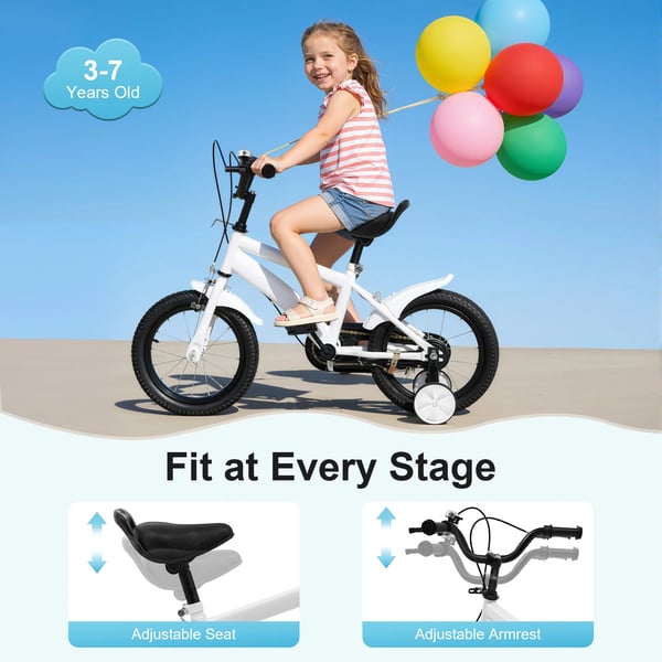 Børnecykel - Hjul 35 cm - Med støttehjul - Dobbelt bremse - Ramme i kulstofstål - Hvid