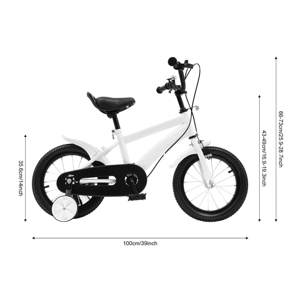 Børnecykel - Hjul 35 cm - Med støttehjul - Dobbelt bremse - Ramme i kulstofstål - Hvid