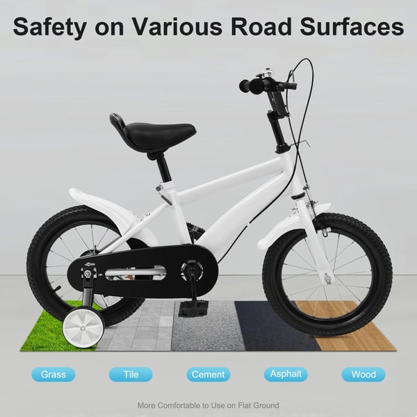 Børnecykel - Hjul 35 cm - Med støttehjul - Dobbelt bremse - Ramme i kulstofstål - Hvid