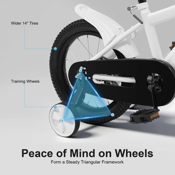 Børnecykel - Hjul 35 cm - Med støttehjul - Dobbelt bremse - Ramme i kulstofstål - Hvid