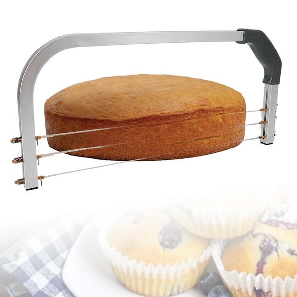 Kagebundsdeler - Kageskærer - Bredde 53 cm - Tre Savtakkede Tråde - Justerbar Højde - Rustfrit Stål
