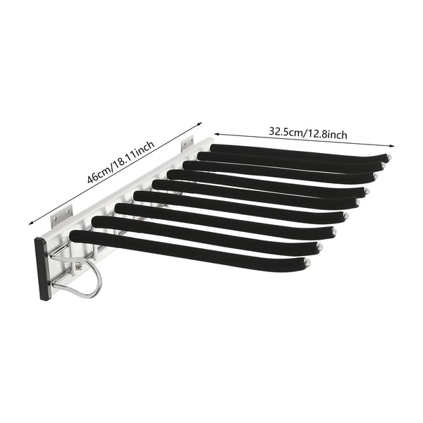 Bukseholder til garderobe - Udtrækkeligt bukseophæng - 9 Stænger - Venstremontering - Vægmontering - 46×32,5 cm - Max 16 kg - Sort