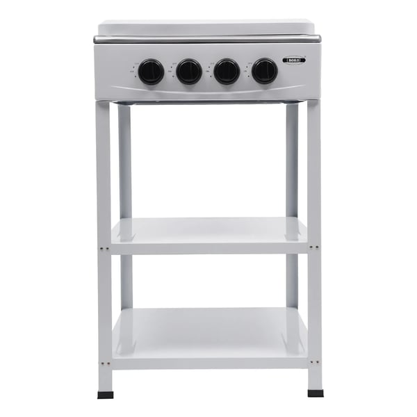 Bærbar gasblus - 4-brænder fritstående - Naturgas (LNG) - Manuel tænding - 2‑niveau hylde - 49×49×79 cm - Hvid
