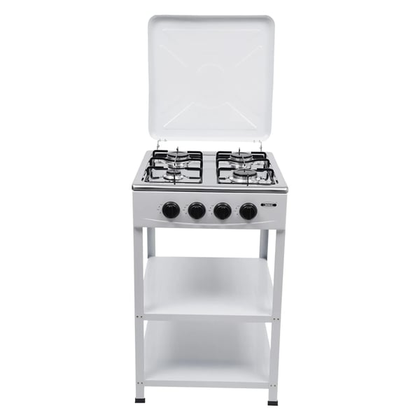 Bærbar gasblus - 4-brænder fritstående - Naturgas (LNG) - Manuel tænding - 2‑niveau hylde - 49×49×79 cm - Hvid