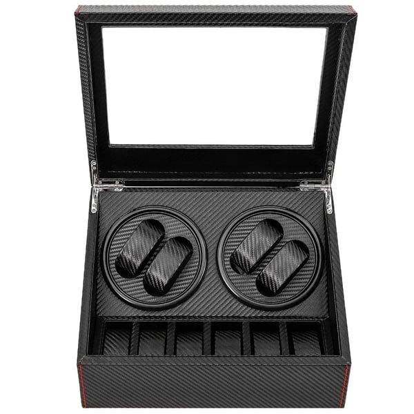Watch Winder - 4+6 Pladser - Automatisk - Til Automatiske Ure - MDF + PU + Metal - AC 100–240V - Sort