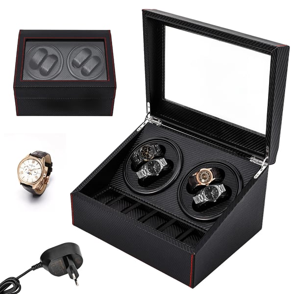Watch Winder - 4+6 Pladser - Automatisk - Til Automatiske Ure - MDF + PU + Metal - AC 100–240V - Sort