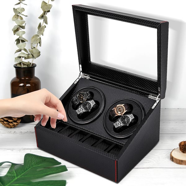 Watch Winder - 4+6 Pladser - Automatisk - Til Automatiske Ure - MDF + PU + Metal - AC 100–240V - Sort