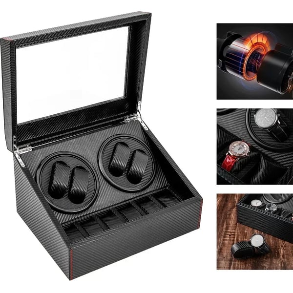 Watch Winder - 4+6 Pladser - Automatisk - Til Automatiske Ure - MDF + PU + Metal - AC 100–240V - Sort