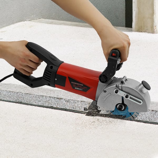 Vægfræser/Rilleskærer - Murfræser - 2800 W - 125 mm klinge - 7000 o/min - Rilledybde 36 mm - 5 diamantklinger - 220 V EU-stik - Sort/Rød