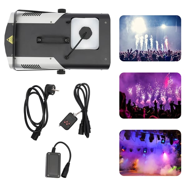 Røgmaskine - 3-i-1 RGB LED - 1500 W - Trådløs fjernbetjening - DMX - 220 V EU-stik - Sort