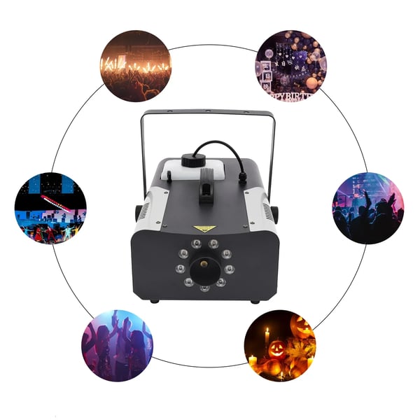 Røgmaskine - 3-i-1 RGB LED - 1500 W - Trådløs fjernbetjening - DMX - 220 V EU-stik - Sort