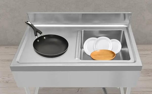 Kommerciel Rustfri Stålvask - Fritstående Enkeltkummevask - Højre Kumme - Underhylde - Uden Armatur - Samleselv - Sølv