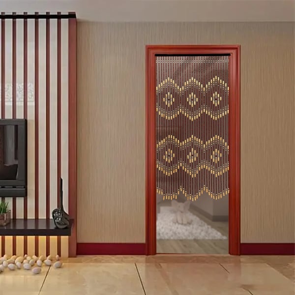 Boho boheme perlegardin til dør - Dørgardin - Bambus-look - Rumdeler - 90×175 cm - Brun
